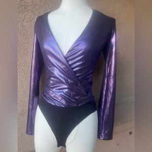 Bershka Iridescent Violet Long-Sleeve Bodysuit